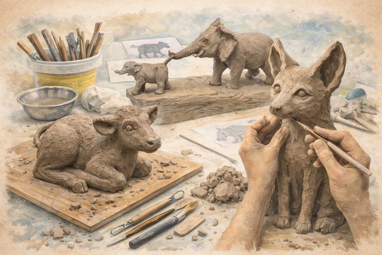 Kleiwerk van dieren en mensen met aandacht voor vorm en detail