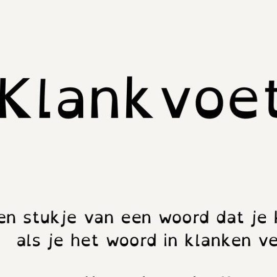 Kennisplaat klankvoet met uitleg over gewone en stomme klankvoet en voorbeelden zoals vliegen, ramen en voeten.