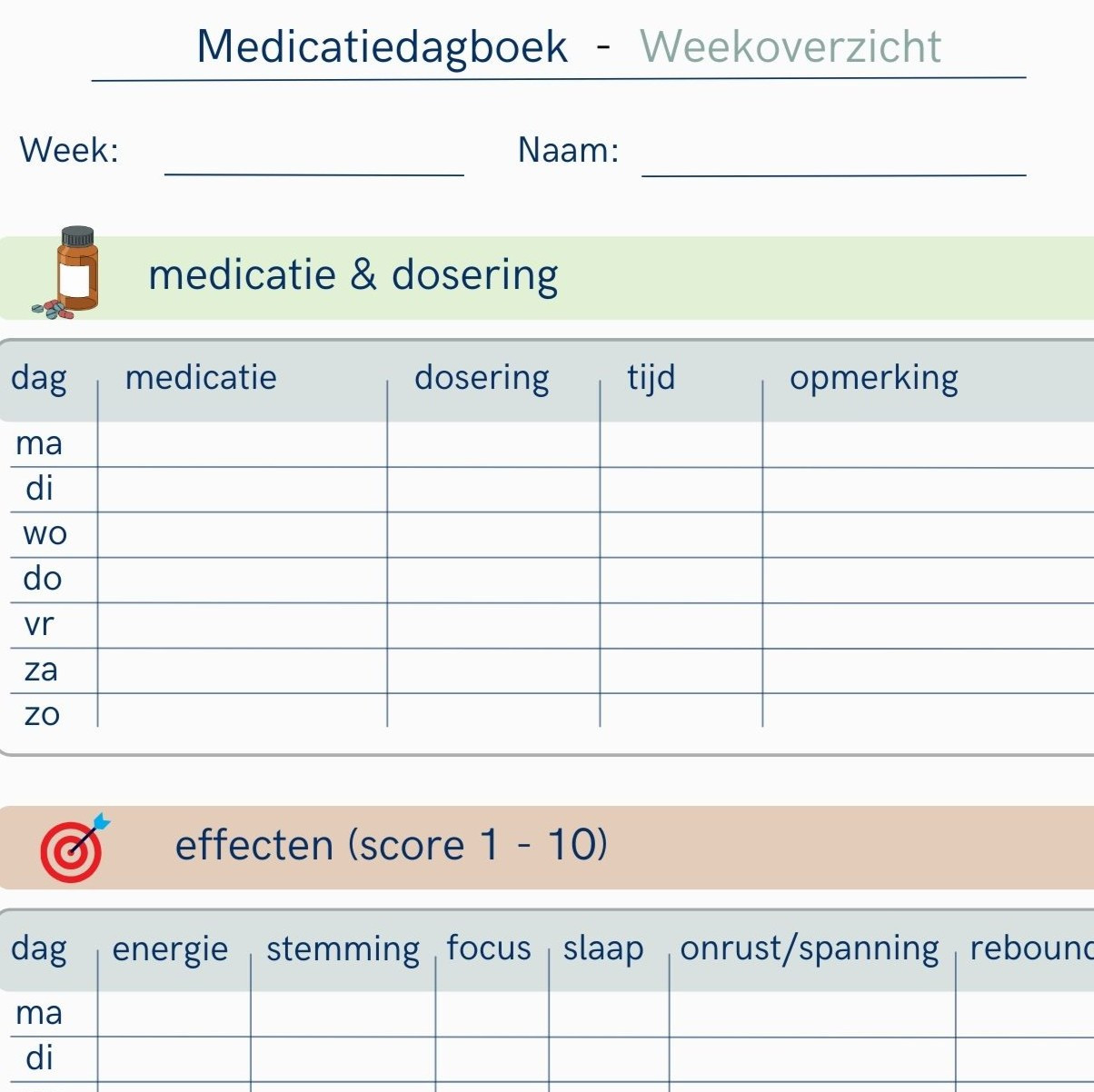 ga naar kennisplaat medicatiedagboek weekoverzicht