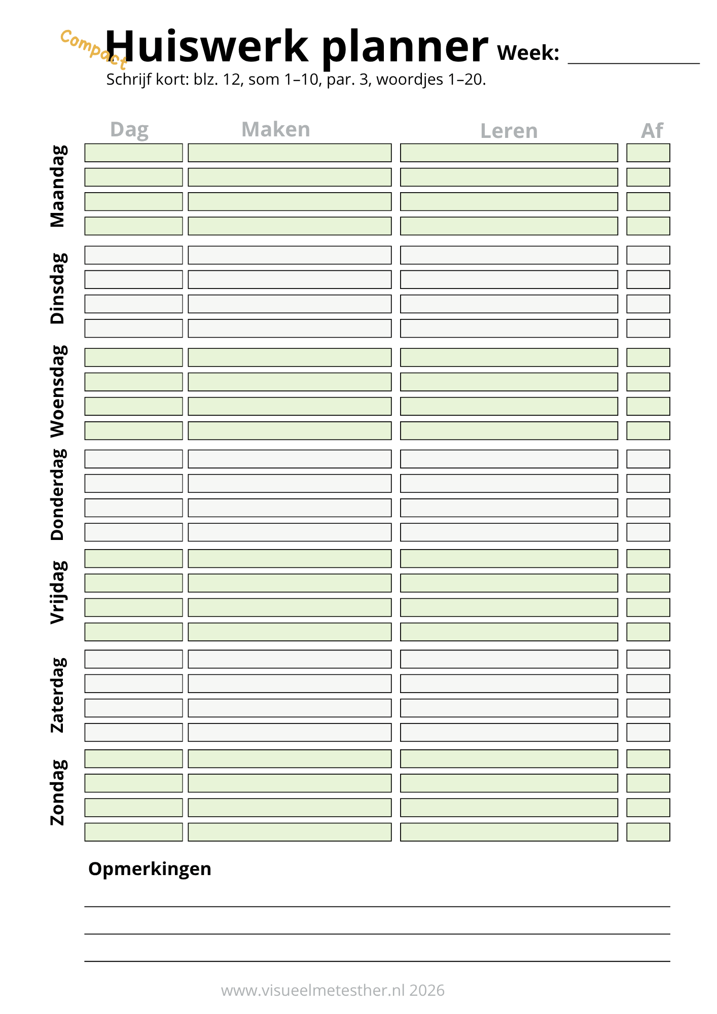 Kennisplaat huiswerk planner compact