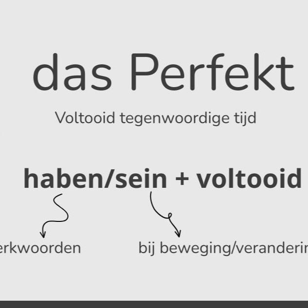 Kennisplaat van das Perfekt met haben, sein en voltooid deelwoord