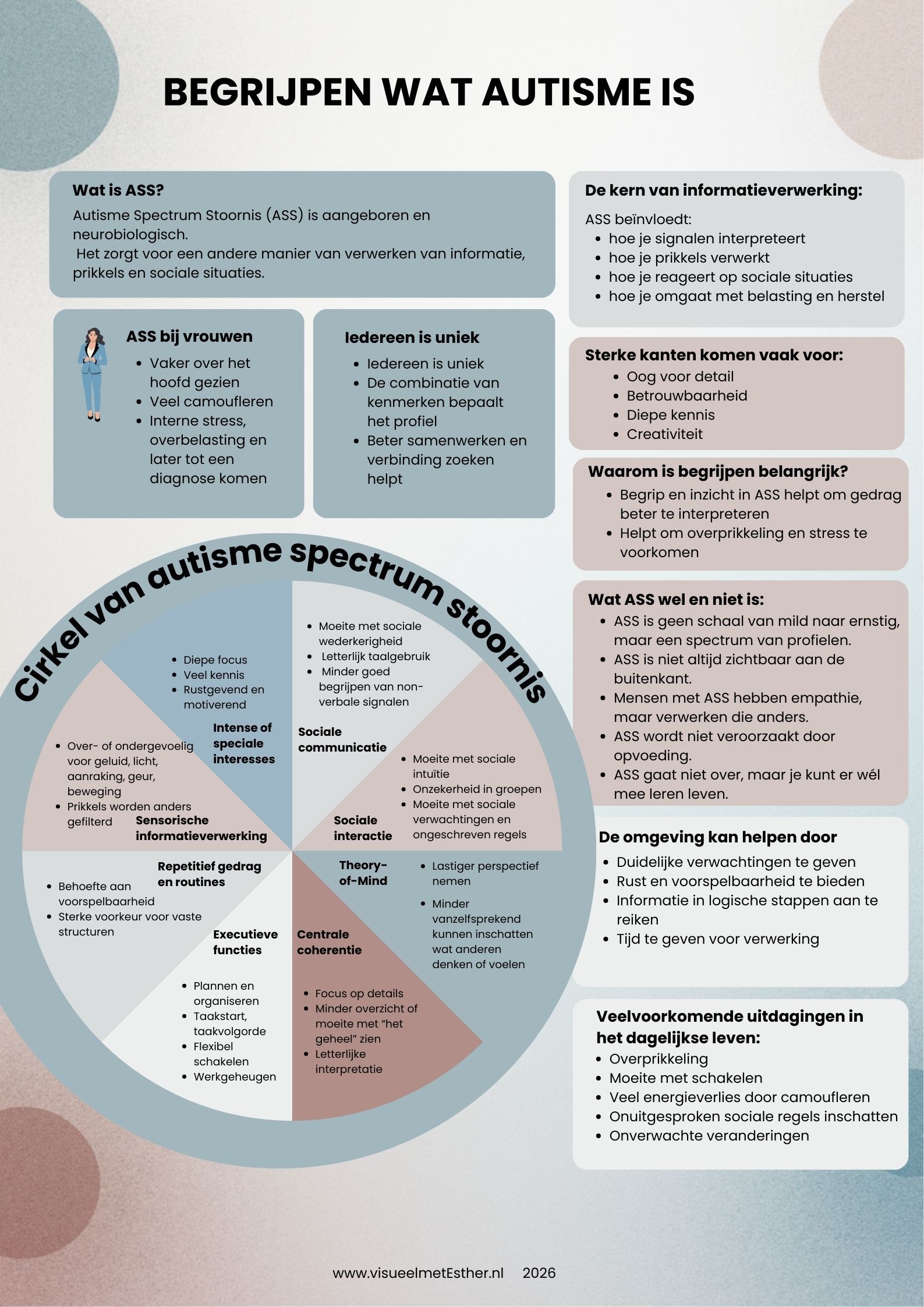 Infographic begrijpen wat autisme is – overzicht van informatieverwerking, prikkelverwerking en kenmerken van autisme