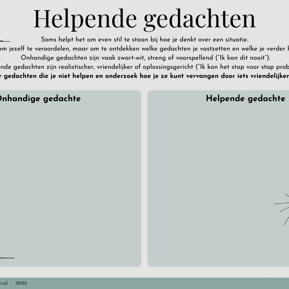 Link naar werkblad Helpende gedachten