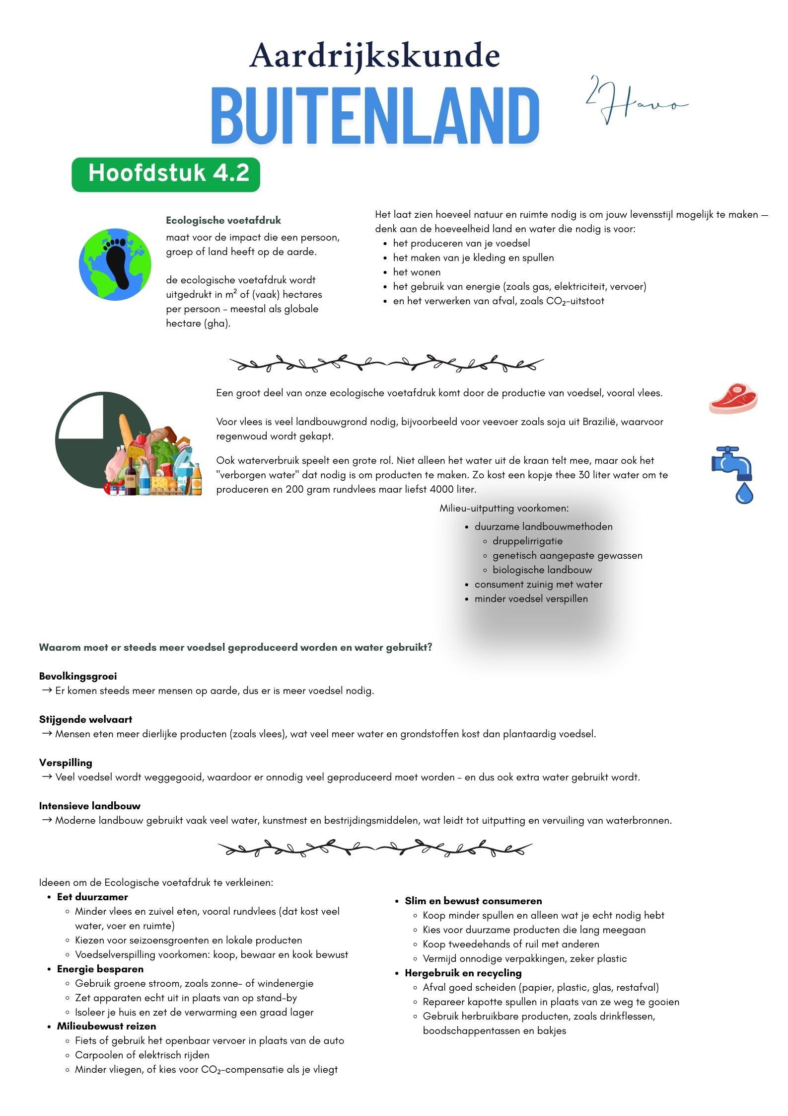 Ecologische voetafdruk, voedselproductie, watergebruik en manieren om duurzamer te consumeren.