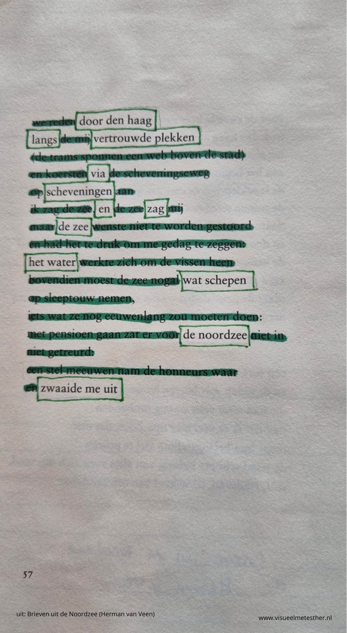 stiftgedicht zwaaiend bij de noordzee