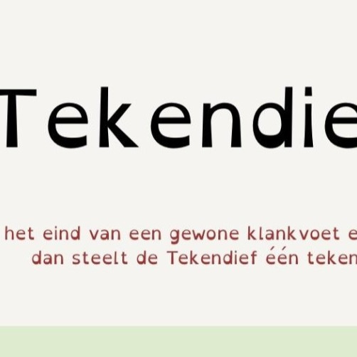 Kennisplaat Tekendief met uitleg over lange klank aan het eind van een klankvoet en voorbeelden zoals lezen en bomen.