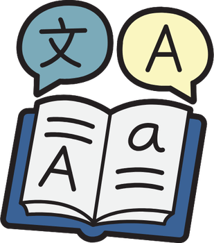 Illustratie van een open boek met letters als symbool voor kennisplaten taal – basisschool