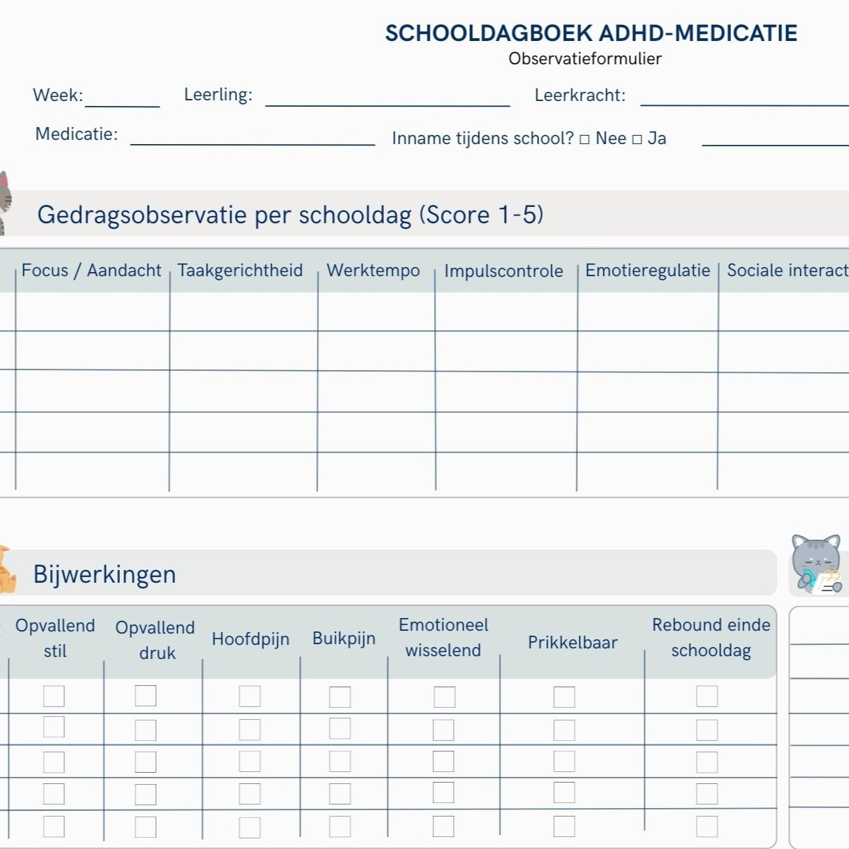 ga naar medicatieoverzicht in de klas ADHD